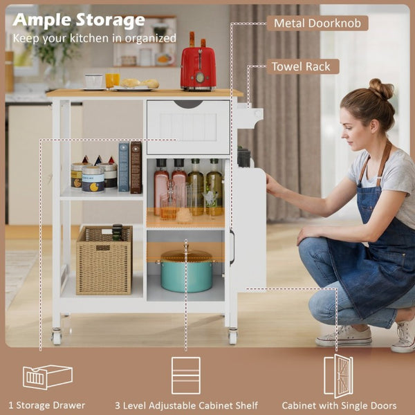 English Elm Kitchen Island Cart Bamboo Top Barn Door Cabinet Rolling Farmhouse Storage Organizer W6018P506371