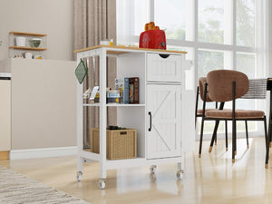 English Elm Kitchen Island Cart Bamboo Top Barn Door Cabinet Rolling Farmhouse Storage Organizer W6018P506371