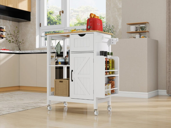 English Elm Kitchen Island Cart Bamboo Top Barn Door Cabinet Rolling Farmhouse Storage Organizer W6018P506371