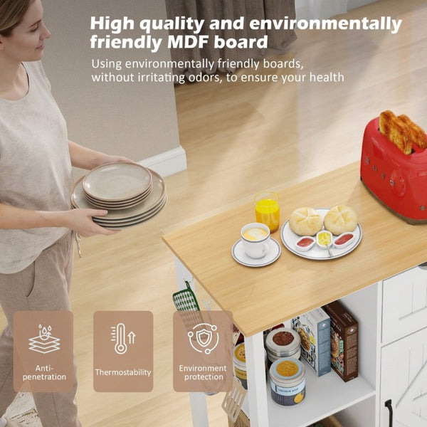 English Elm Kitchen Island Cart Bamboo Top Barn Door Cabinet Rolling Farmhouse Storage Organizer W6018P506371