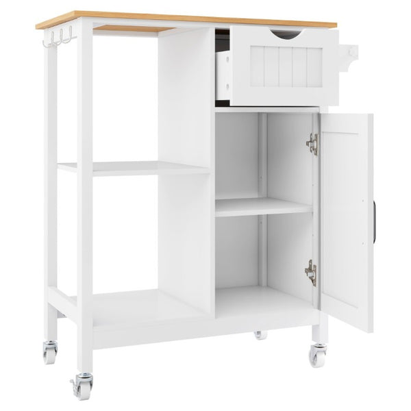 English Elm Kitchen Island Cart Bamboo Top Barn Door Cabinet Rolling Farmhouse Storage Organizer W6018P506371