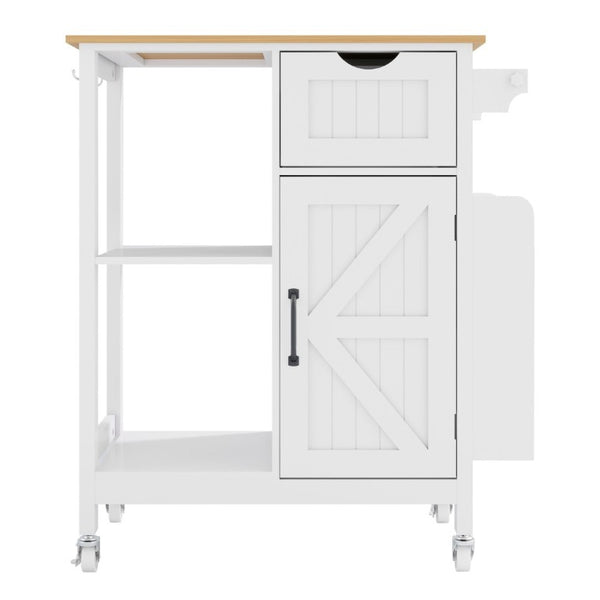 English Elm Kitchen Island Cart Bamboo Top Barn Door Cabinet Rolling Farmhouse Storage Organizer W6018P506371