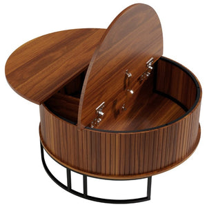 English Elm 31.5 Inch Round Fluted Walnut Lift Top Coffee Table with Hidden Storage for Living Room W6018P506373