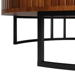 English Elm 31.5 Inch Round Fluted Walnut Lift Top Coffee Table with Hidden Storage for Living Room W6018P506373
