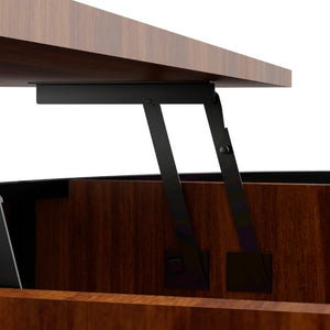 English Elm 31.5 Inch Round Fluted Walnut Lift Top Coffee Table with Hidden Storage for Living Room W6018P506373