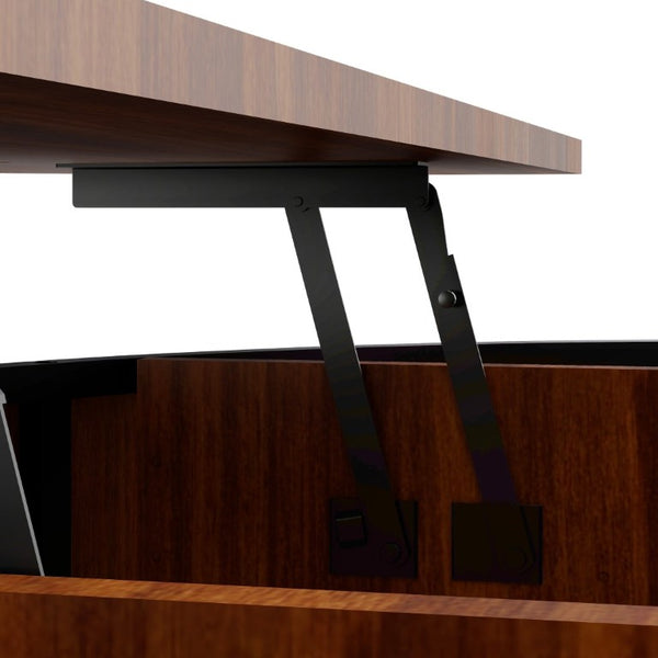 English Elm 31.5 Inch Round Fluted Walnut Lift Top Coffee Table with Hidden Storage for Living Room W6018P506373