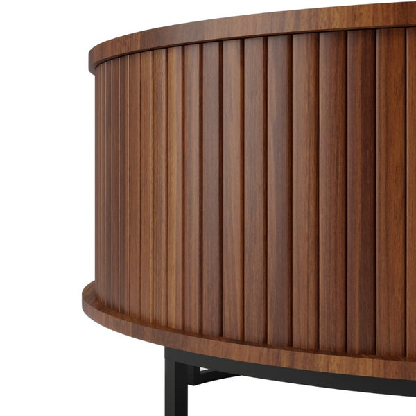 English Elm 31.5 Inch Round Fluted Walnut Lift Top Coffee Table with Hidden Storage for Living Room W6018P506373