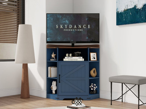 English Elm Corner Industrial Bookshelf with Built-In USB Charging Six Cubby Wooden Organizer Blue+Brown W6018P506375