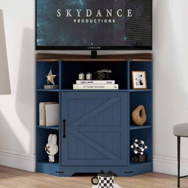 English Elm Corner Industrial Bookshelf with Built-In USB Charging Six Cubby Wooden Organizer Blue+Brown W6018P506375