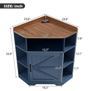 English Elm Corner Industrial Bookshelf with Built-In USB Charging Six Cubby Wooden Organizer Blue+Brown W6018P506375