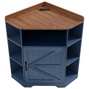 English Elm Corner Industrial Bookshelf with Built-In USB Charging Six Cubby Wooden Organizer Blue+Brown W6018P506375