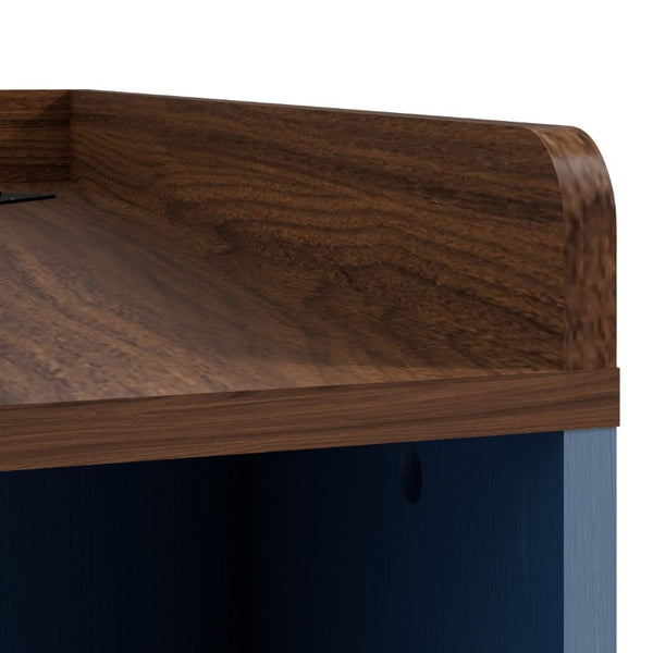 English Elm Corner Industrial Bookshelf with Built-In USB Charging Six Cubby Wooden Organizer Blue+Brown W6018P506375
