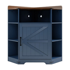 English Elm Corner Industrial Bookshelf with Built-In USB Charging Six Cubby Wooden Organizer Blue+Brown W6018P506375