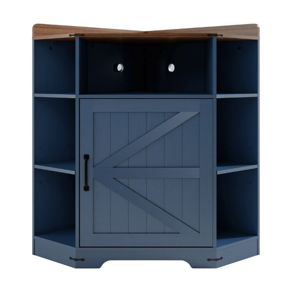 English Elm Corner Industrial Bookshelf with Built-In USB Charging Six Cubby Wooden Organizer Blue+Brown W6018P506375