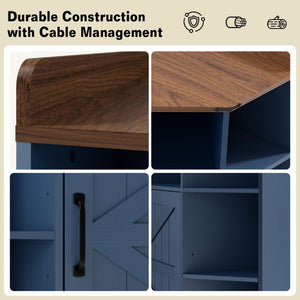 English Elm Corner Industrial Bookshelf with Built-In USB Charging Six Cubby Wooden Organizer Blue+Brown W6018P506375