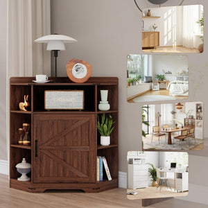English Elm Corner Industrial Bookshelf with Built-In USB Charging Six Cubby Wooden Organizer Walnut W6018P506378