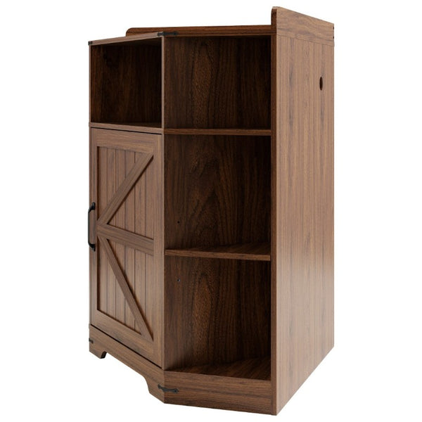 English Elm Corner Industrial Bookshelf with Built-In USB Charging Six Cubby Wooden Organizer Walnut W6018P506378
