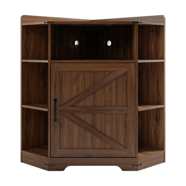 English Elm Corner Industrial Bookshelf with Built-In USB Charging Six Cubby Wooden Organizer Walnut W6018P506378