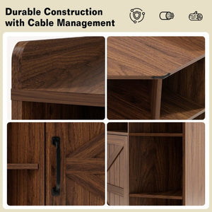 English Elm Corner Industrial Bookshelf with Built-In USB Charging Six Cubby Wooden Organizer Walnut W6018P506378