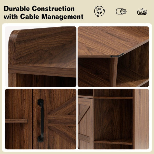 English Elm Corner Industrial Bookshelf with Built-In USB Charging Six Cubby Wooden Organizer Walnut W6018P506378
