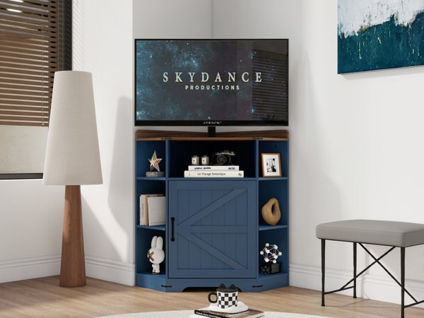 English Elm Corner Storage Shelf with USB Charging Industrial Wood Six Cubby Organizer for Living Room Blue+Brown W6018P577720