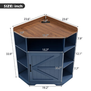 English Elm Corner Storage Shelf with USB Charging Industrial Wood Six Cubby Organizer for Living Room Blue+Brown W6018P577720