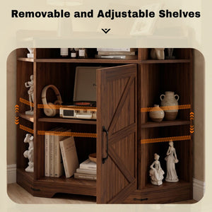 English Elm Corner Storage Shelf with USB Charging Industrial Wood Six Cubby Organizer for Living Room Walnut W6018P577721