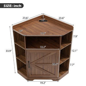 English Elm Corner Storage Shelf with USB Charging Industrial Wood Six Cubby Organizer for Living Room Walnut W6018P577721