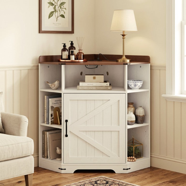 English Elm Corner Industrial Bookshelf Six Cubby Storage Unit with Built-In USB Charging Station W6018P577722