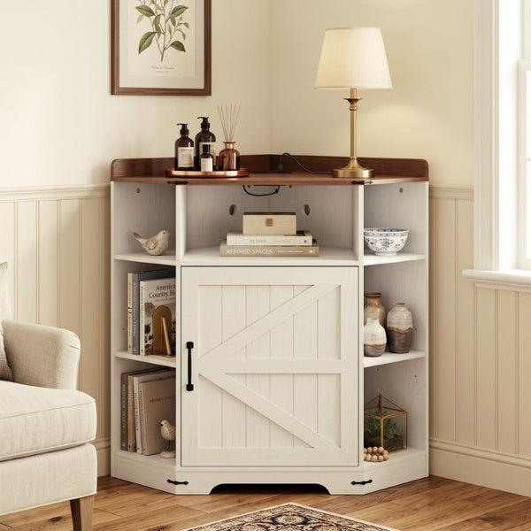 English Elm Corner Industrial Bookshelf Six Cubby Storage Unit with Built-In USB Charging Station W6018P577722