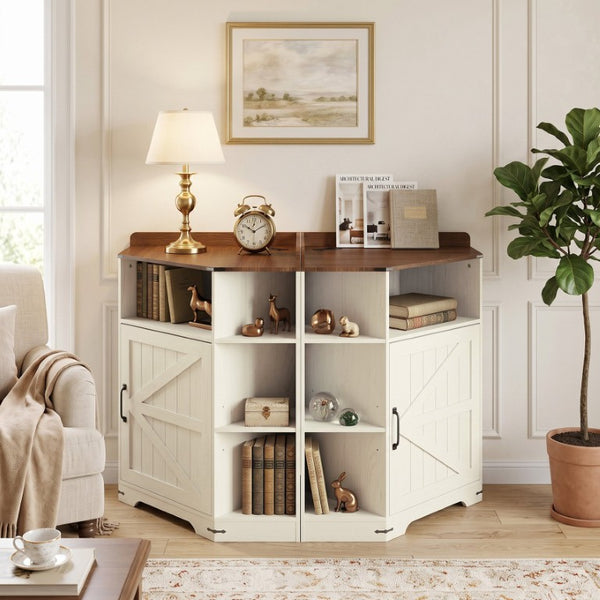 English Elm Corner Industrial Bookshelf Six Cubby Storage Unit with Built-In USB Charging Station W6018P577722