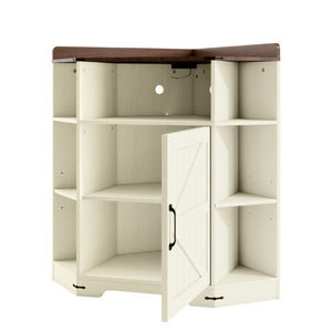 English Elm Corner Industrial Bookshelf Six Cubby Storage Unit with Built-In USB Charging Station W6018P577722