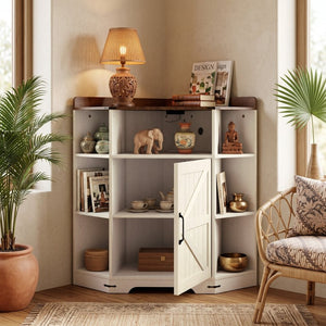 English Elm Corner Industrial Bookshelf Six Cubby Storage Unit with Built-In USB Charging Station W6018P577722