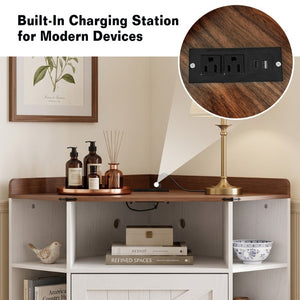 English Elm Corner Industrial Bookshelf Six Cubby Storage Unit with Built-In USB Charging Station W6018P577722