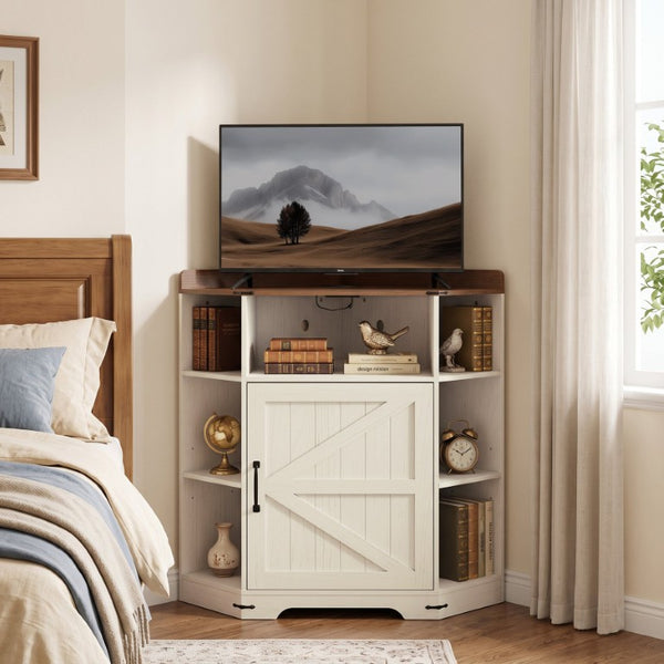 English Elm Corner Industrial Bookshelf Six Cubby Storage Unit with Built-In USB Charging Station W6018P577722