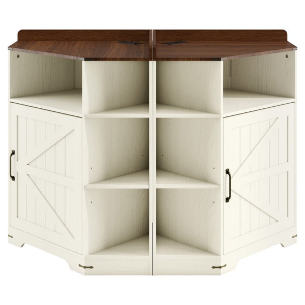English Elm Corner Industrial Bookshelf Six Cubby Storage Unit with Built-In USB Charging Station W6018P577722
