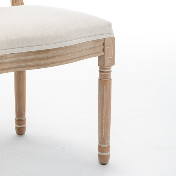 English Elm Farmhouse Rubberwood Dining Chairs with Carved Oak Frame and Linen Cushioned Seats Set of 2 Beige W6098P507918