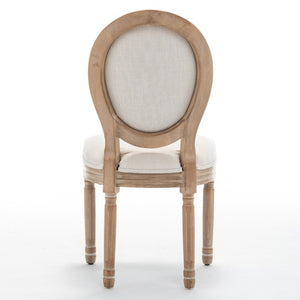 English Elm Farmhouse Rubberwood Dining Chairs with Carved Oak Frame and Linen Cushioned Seats Set of 2 Beige W6098P507918