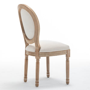 English Elm Farmhouse Rubberwood Dining Chairs with Carved Oak Frame and Linen Cushioned Seats Set of 2 Beige W6098P507918