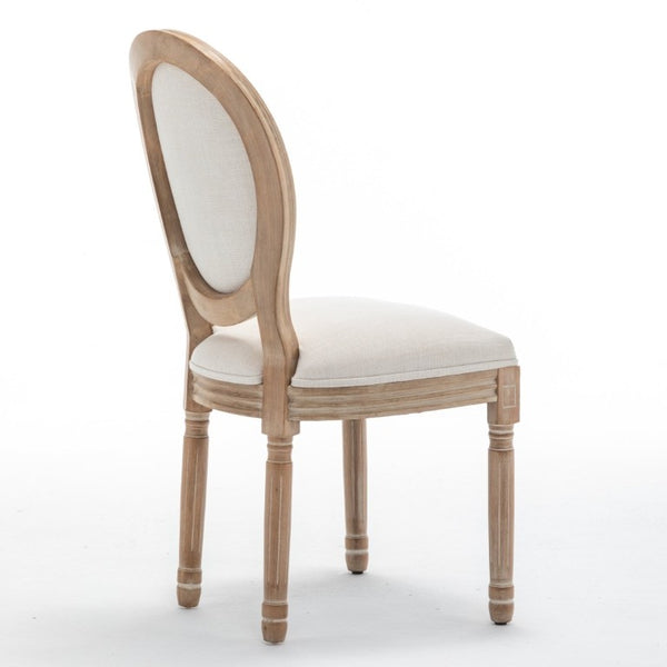English Elm Farmhouse Rubberwood Dining Chairs with Carved Oak Frame and Linen Cushioned Seats Set of 2 Beige W6098P507918