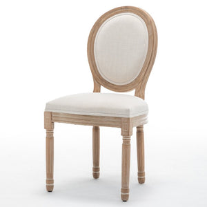 English Elm Farmhouse Rubberwood Dining Chairs with Carved Oak Frame and Linen Cushioned Seats Set of 2 Beige W6098P507918