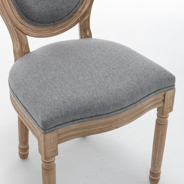 English Elm Farmhouse Rubberwood Dining Chairs with Carved Oak Frame and Linen Cushioned Seats Set of 2 Grey W6098P507919