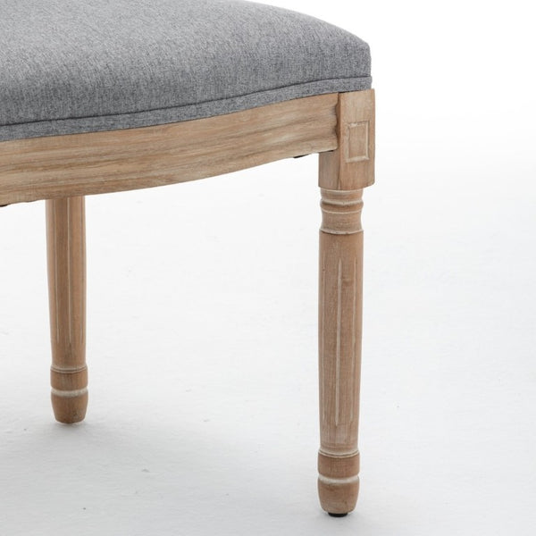 English Elm Farmhouse Rubberwood Dining Chairs with Carved Oak Frame and Linen Cushioned Seats Set of 2 Grey W6098P507919