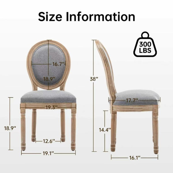 English Elm Farmhouse Rubberwood Dining Chairs with Carved Oak Frame and Linen Cushioned Seats Set of 2 Grey W6098P507919