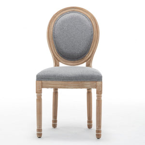 English Elm Farmhouse Rubberwood Dining Chairs with Carved Oak Frame and Linen Cushioned Seats Set of 2 Grey W6098P507919