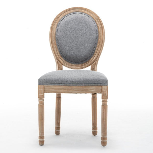 English Elm Farmhouse Rubberwood Dining Chairs with Carved Oak Frame and Linen Cushioned Seats Set of 2 Grey W6098P507919