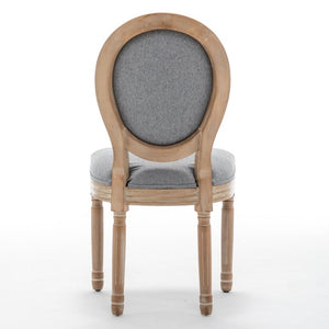 English Elm Farmhouse Rubberwood Dining Chairs with Carved Oak Frame and Linen Cushioned Seats Set of 2 Grey W6098P507919