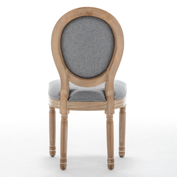 English Elm Farmhouse Rubberwood Dining Chairs with Carved Oak Frame and Linen Cushioned Seats Set of 2 Grey W6098P507919
