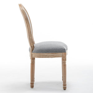 English Elm Farmhouse Rubberwood Dining Chairs with Carved Oak Frame and Linen Cushioned Seats Set of 2 Grey W6098P507919