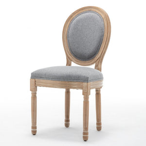 English Elm Farmhouse Rubberwood Dining Chairs with Carved Oak Frame and Linen Cushioned Seats Set of 2 Grey W6098P507919